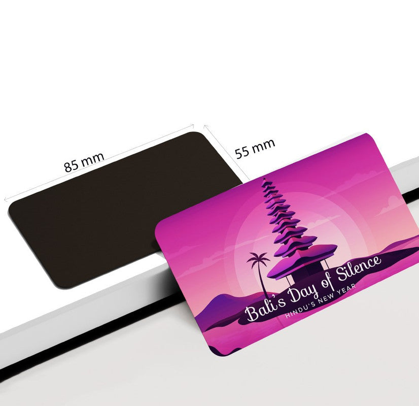 dhcrafts Rectangular Rubber Fridge Magnet / Magnetic Card Purple Bali's Day Of Silence Hindu's New Year Design Pack of 1 (8.6cm x 5.4cm)